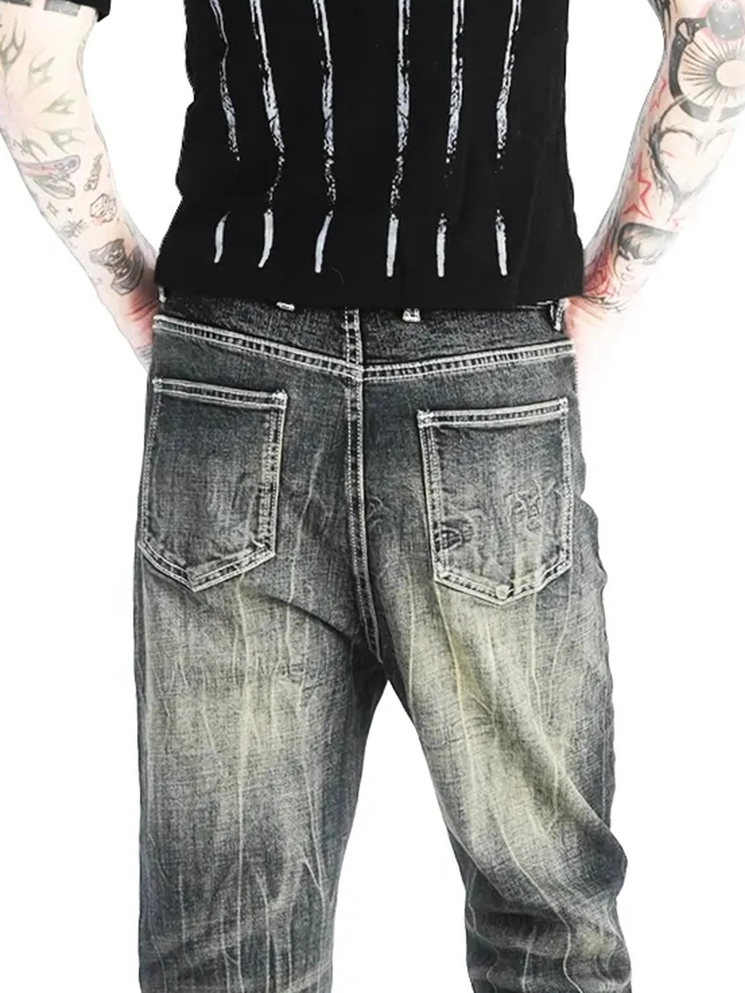 DETW online Vintage Washed Black Yellow 14oz King Totem Flared Jeans