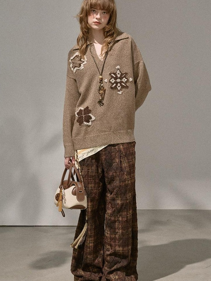 DIDDI MODA 3d Snowflake V-neck Loose Fit Women&