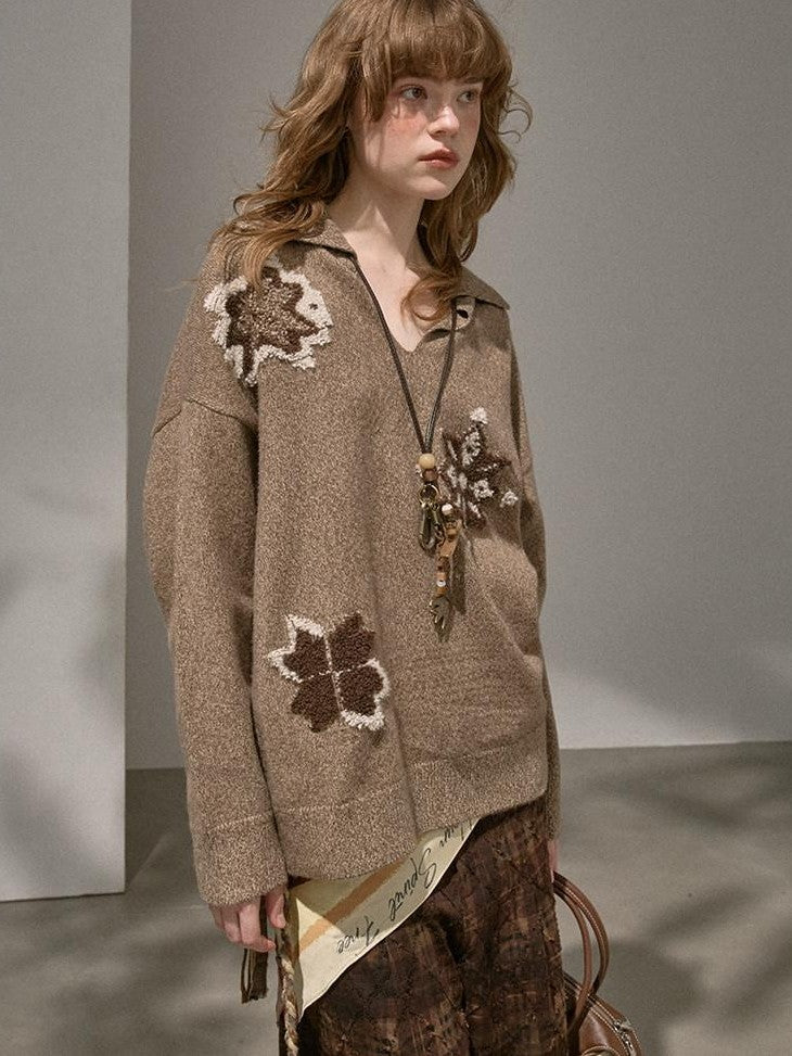 DIDDI MODA 3d Snowflake V-neck Loose Fit Women&