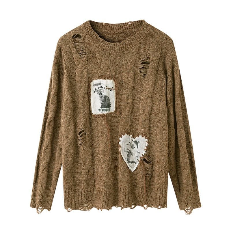 DIDDI_MODA_Applique_Kitten_Embroidered_Hollow_Cable_Women&