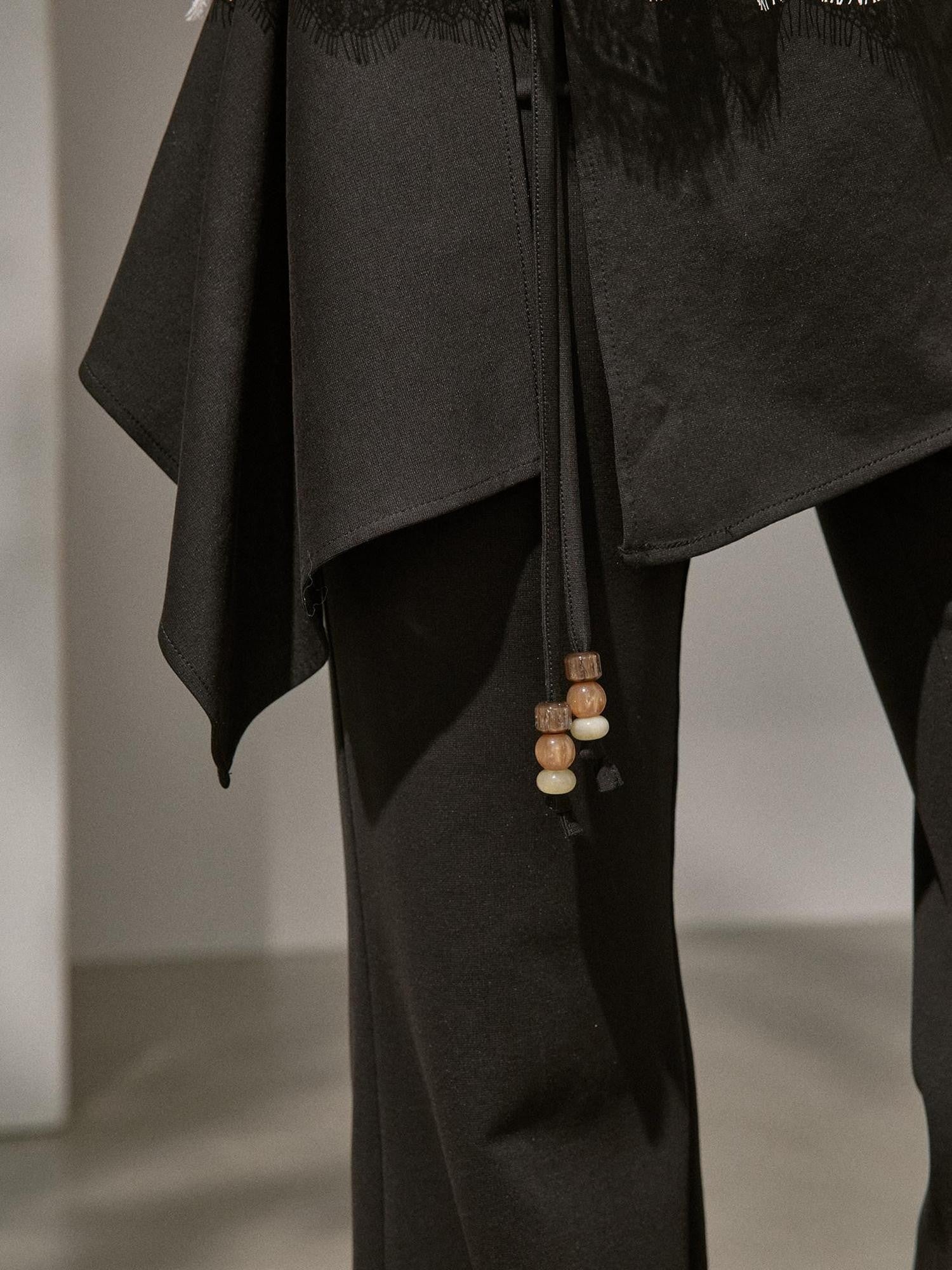 DIDDI MODA Asymmetric Patchwork Beaded Drawstring Layered Women&