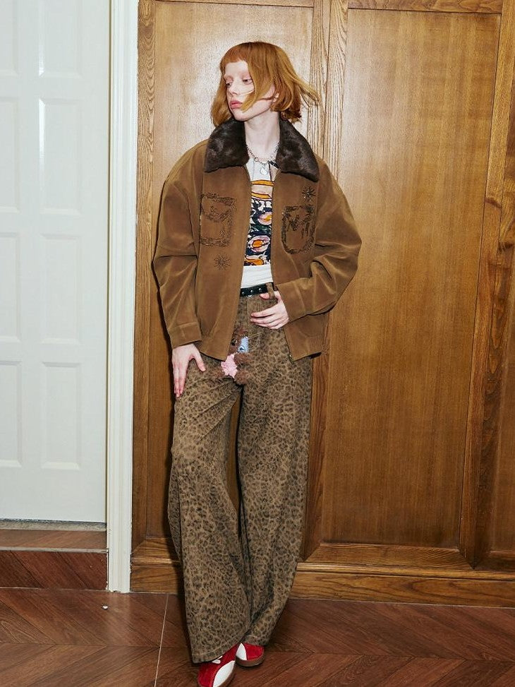 DIDDI MODA Bead Embroidered Jacket Wide Leg Pants Loose Fit Women&