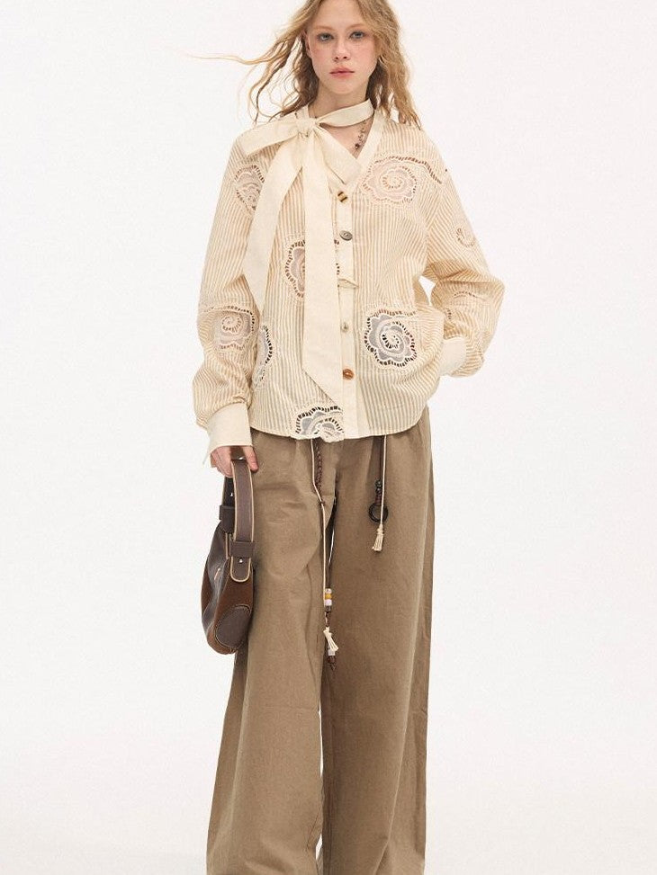 DIDDI MODA Beige Embroidered Bow Tie Women&