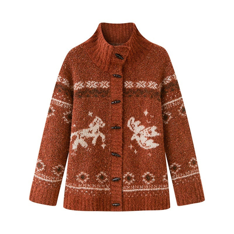 DIDDI_MODA_Bird_And_Pony_Motif_Loop_Yarn_Toggle_Button_Women&