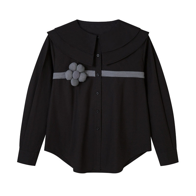 DIDDI_MODA_Black_3d_Floral_Double_Layer_Collar_Long_Sleeve_Women&