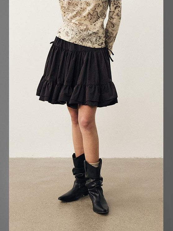 DIDDI MODA Black Brown Drapey Multilayer A Line Flared Women&