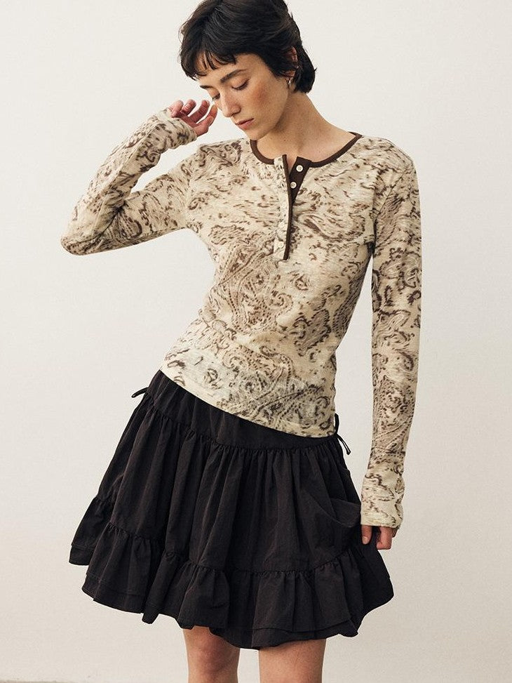 DIDDI MODA Black Brown Drapey Multilayer A Line Flared Women&