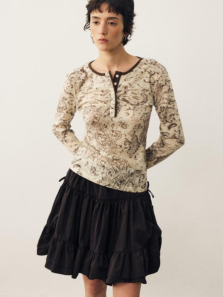 DIDDI MODA Black Brown Drapey Multilayer A Line Flared Women&