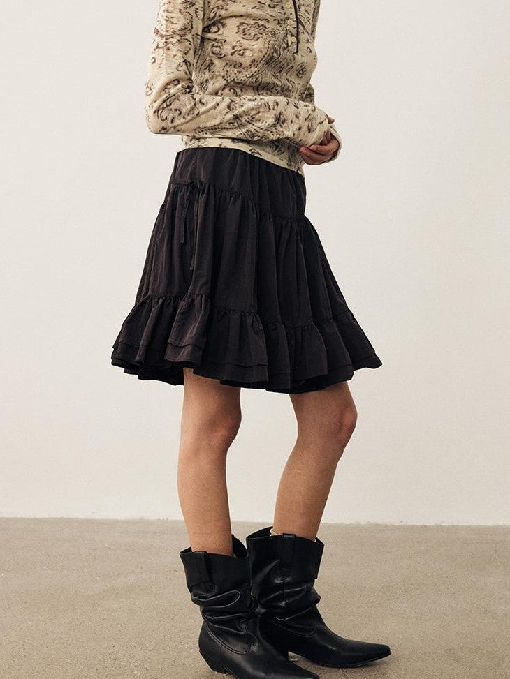 DIDDI MODA Black Brown Drapey Multilayer A Line Flared Women&