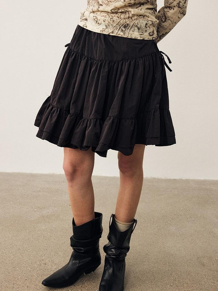 DIDDI MODA Black Brown Drapey Multilayer A Line Flared Women&
