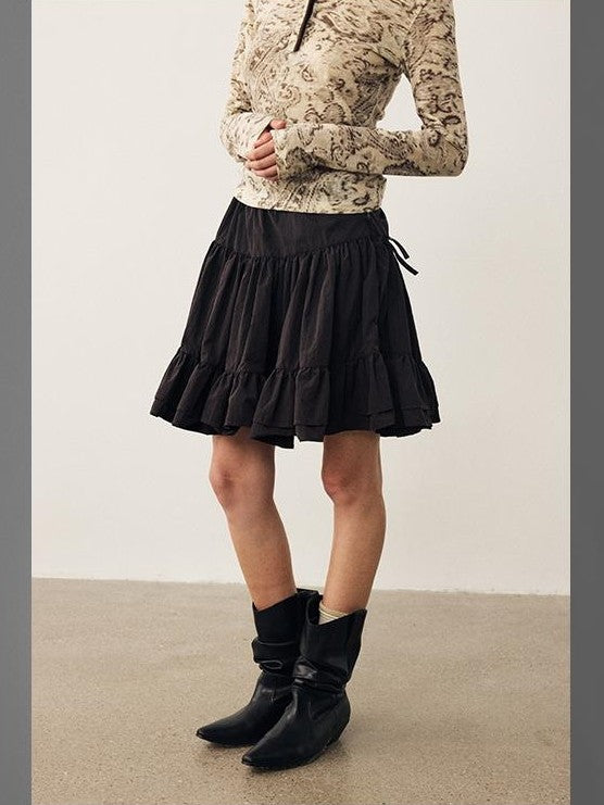 DIDDI MODA Black Brown Drapey Multilayer A Line Flared Women&