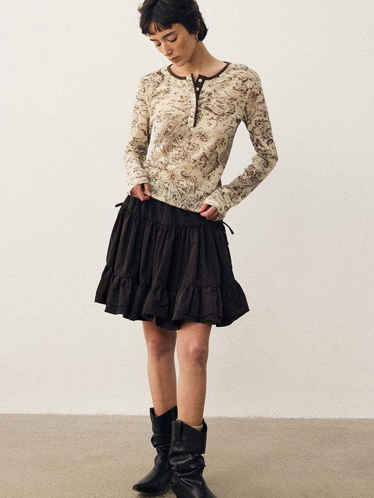 DIDDI MODA Black Brown Drapey Multilayer A Line Flared Women&