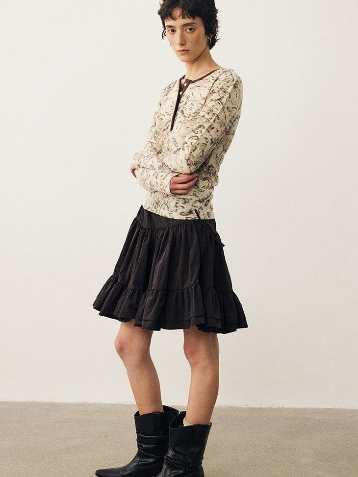 DIDDI MODA Black Brown Drapey Multilayer A Line Flared Women&
