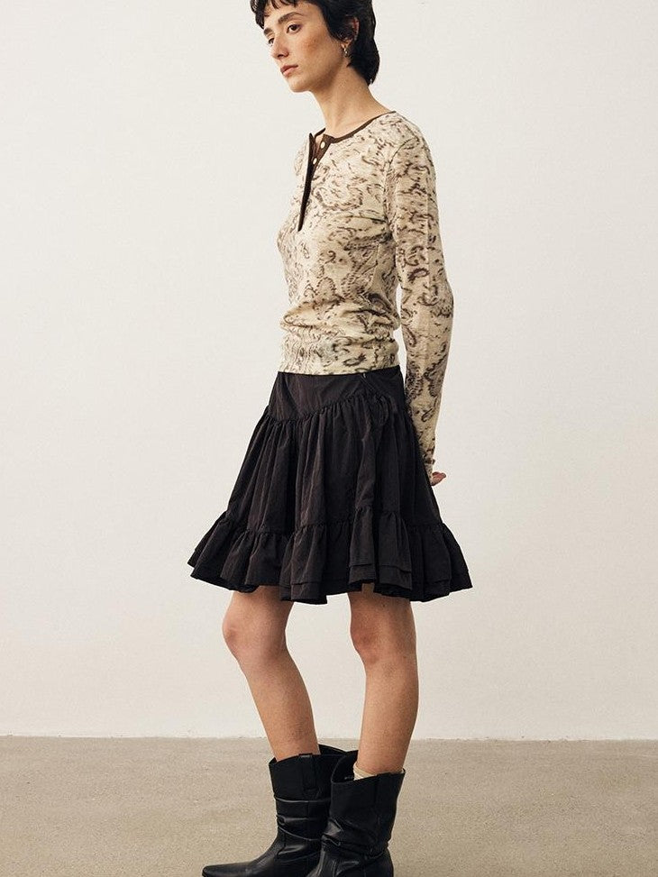 DIDDI MODA Black Brown Drapey Multilayer A Line Flared Women&