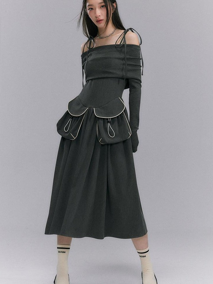 DIDDI MODA Black One Shoulder Tie Knit Fitted Women&