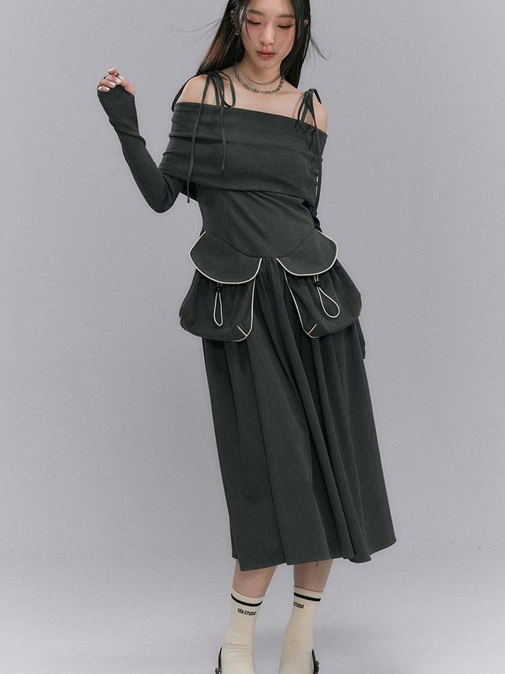 DIDDI MODA Black One Shoulder Tie Knit Fitted Women&