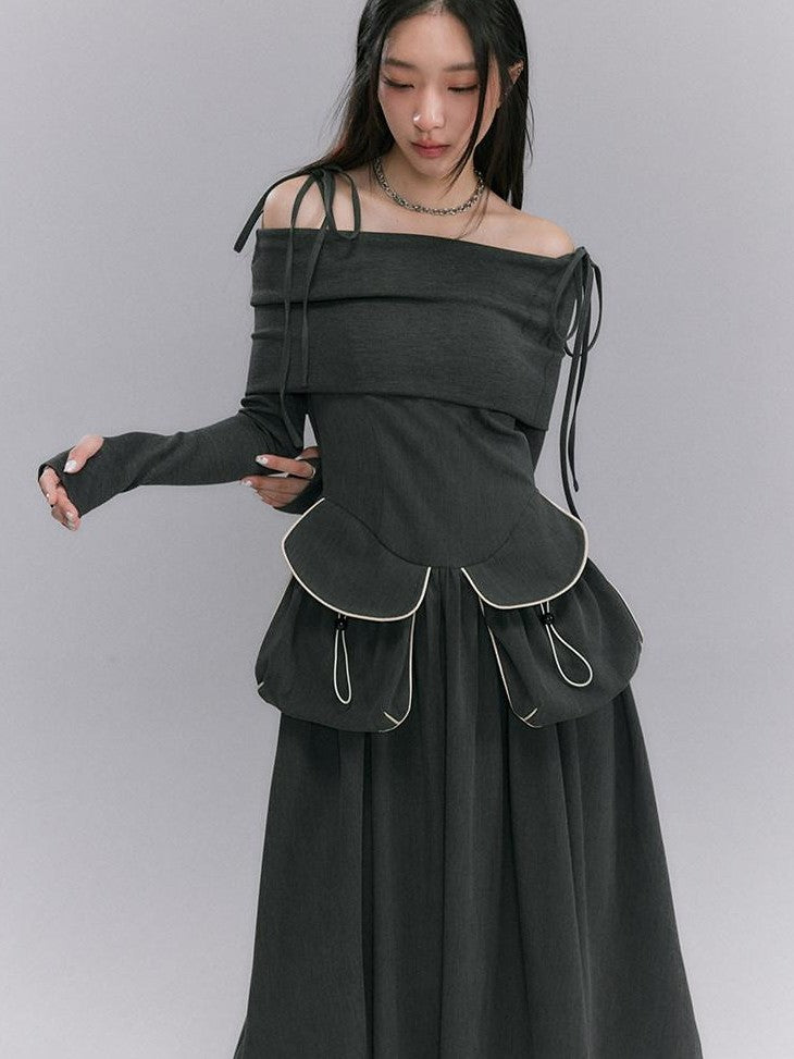 DIDDI MODA Black One Shoulder Tie Knit Fitted Women&