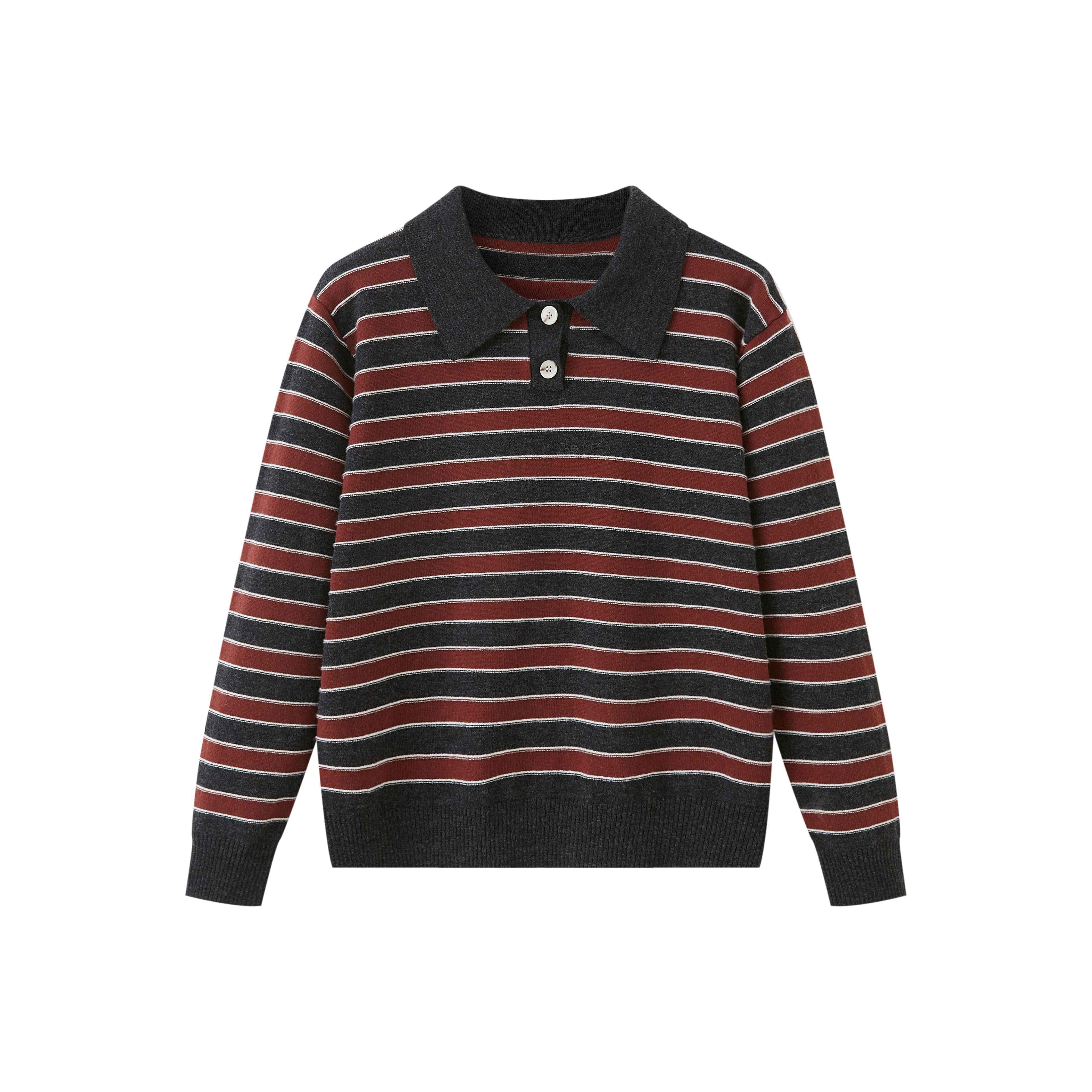 DIDDI_MODA_Black_Red_Striped_Polo_Collar_Knit_Fit_Women&