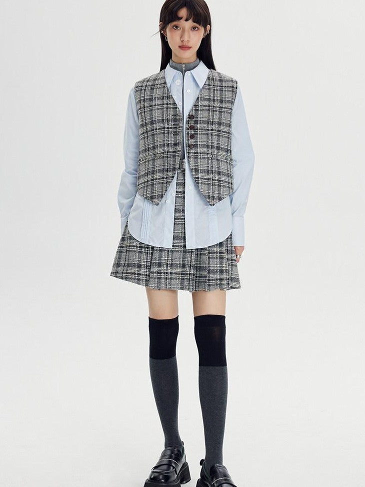DIDDI MODA Black White Plaid Minimalist Bow Women&