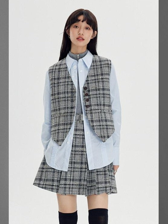 DIDDI MODA Black White Plaid Minimalist Bow Women&