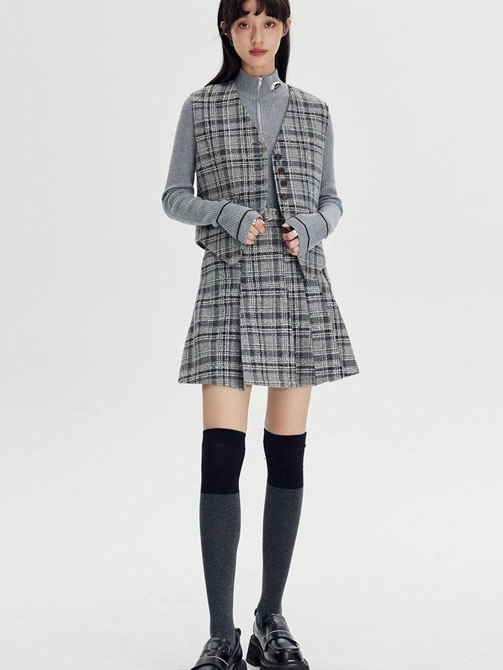 DIDDI MODA Black White Plaid Minimalist Bow Women&