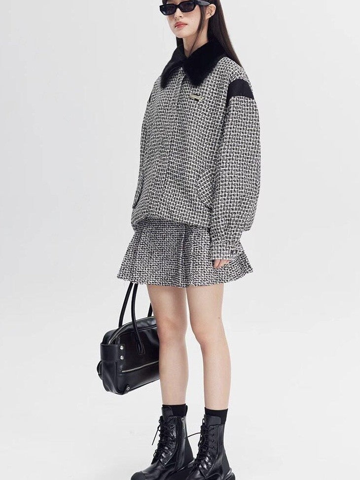 DIDDI MODA Black White Plaid Minimalist Bow Women&