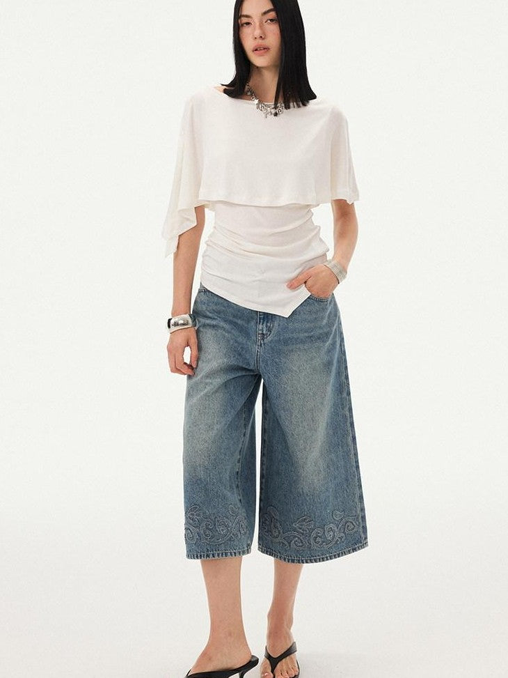 DIDDI MODA Blue Applique Embroidered Wide Leg A Line Women&