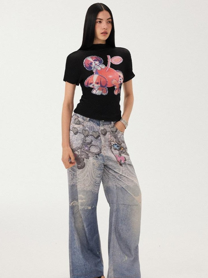 DIDDI MODA Blue Chain Digital Print Bow Pattern Women&