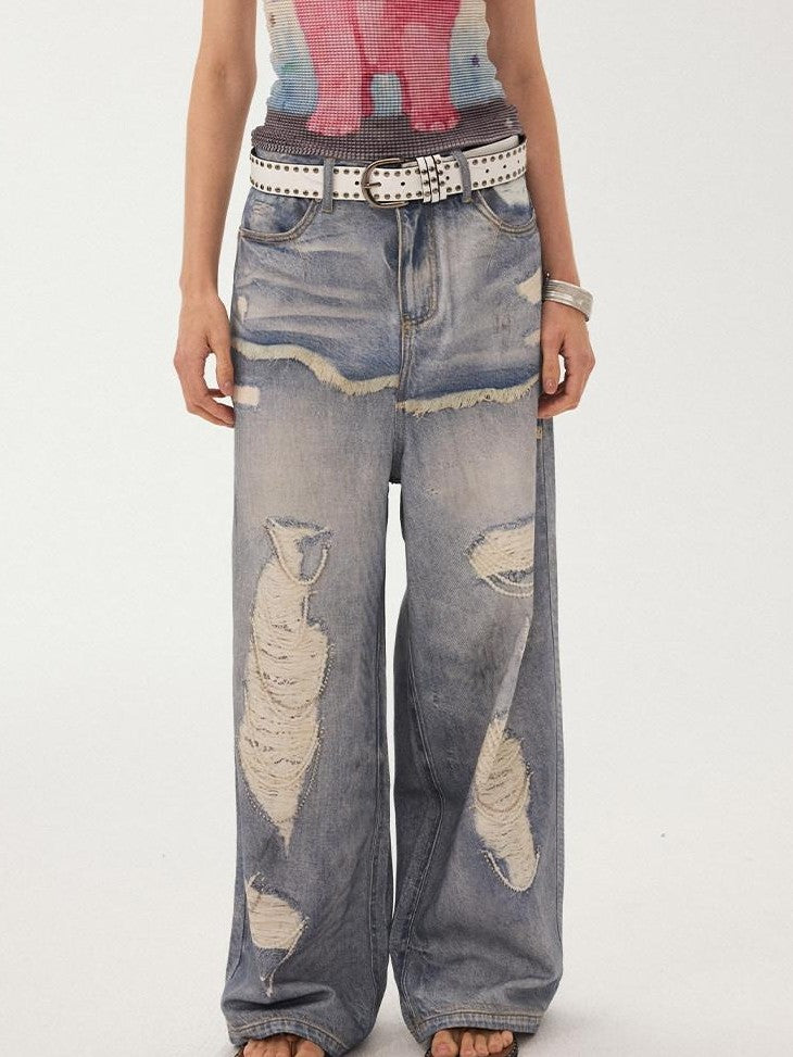 DIDDI MODA Blue Printed Distressed Faux Layered Women&