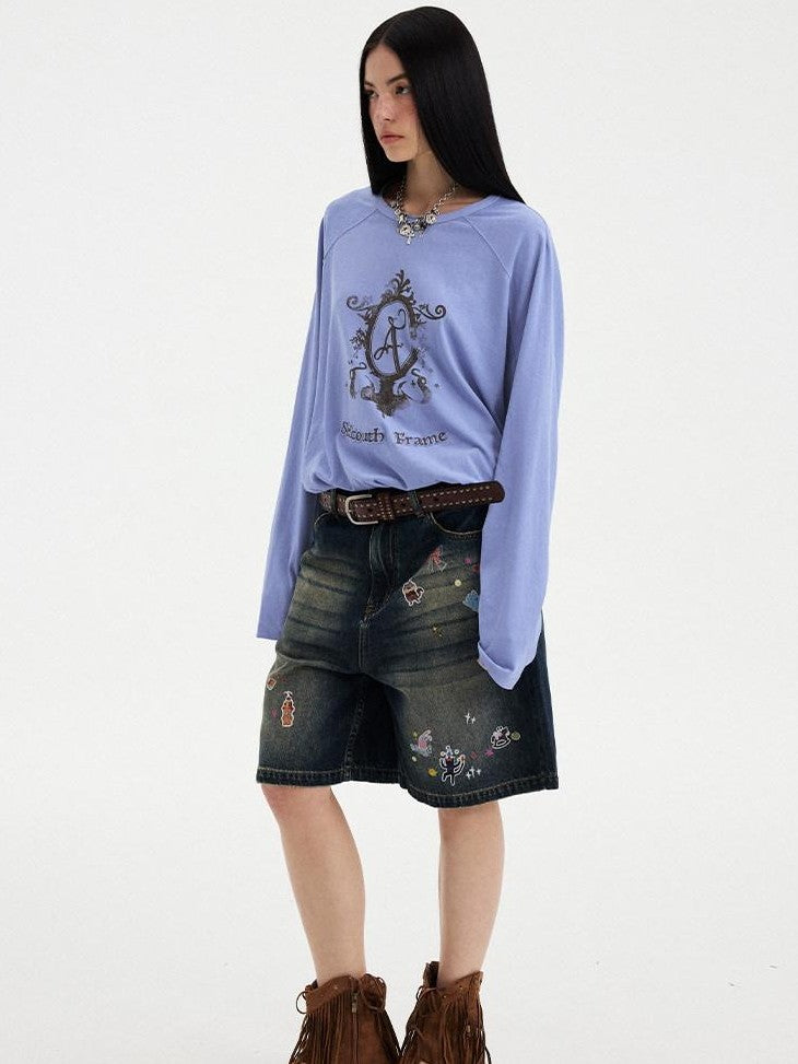 DIDDI MODA Bow Floral Applique Embroidery Print Women&