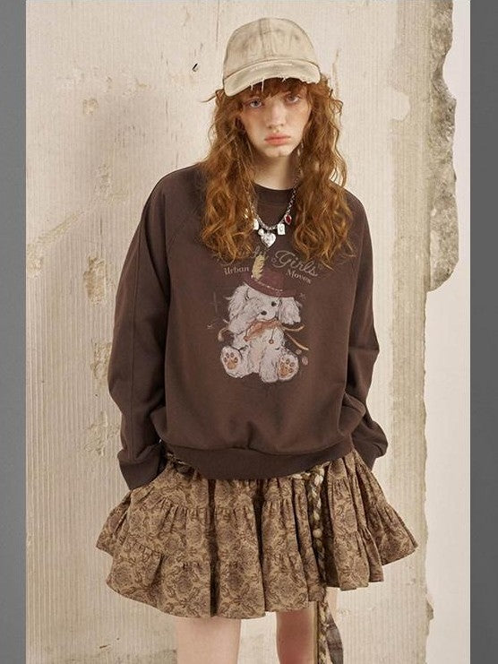 DIDDI MODA Bow Print Pullover Loose Fit Women&