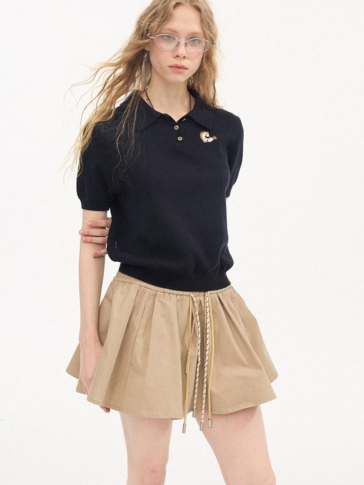 DIDDI MODA Braided Pony Embroidered Polo Collar Women&