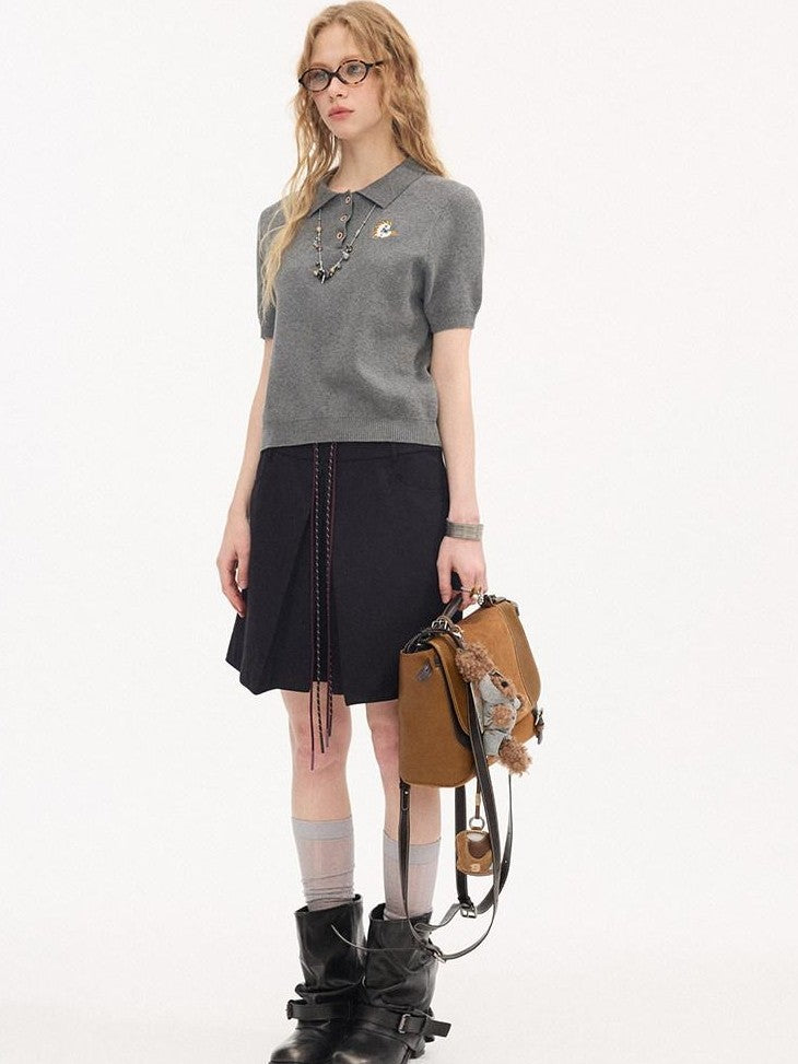 DIDDI MODA Braided Pony Embroidered Polo Collar Women&