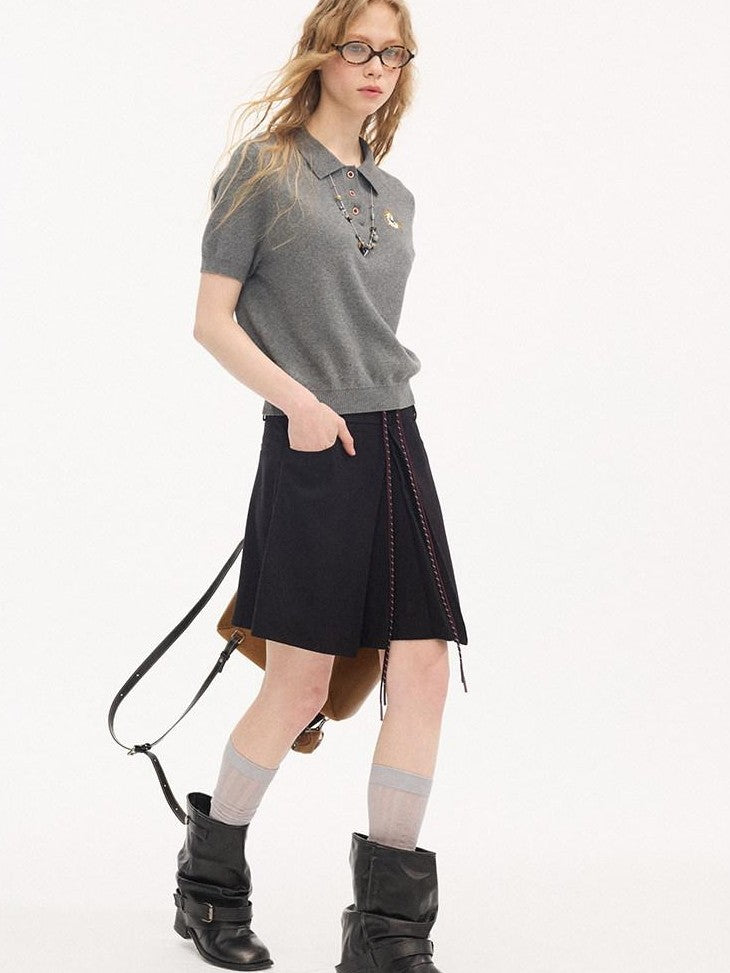 DIDDI MODA Braided Pony Embroidered Polo Collar Women&