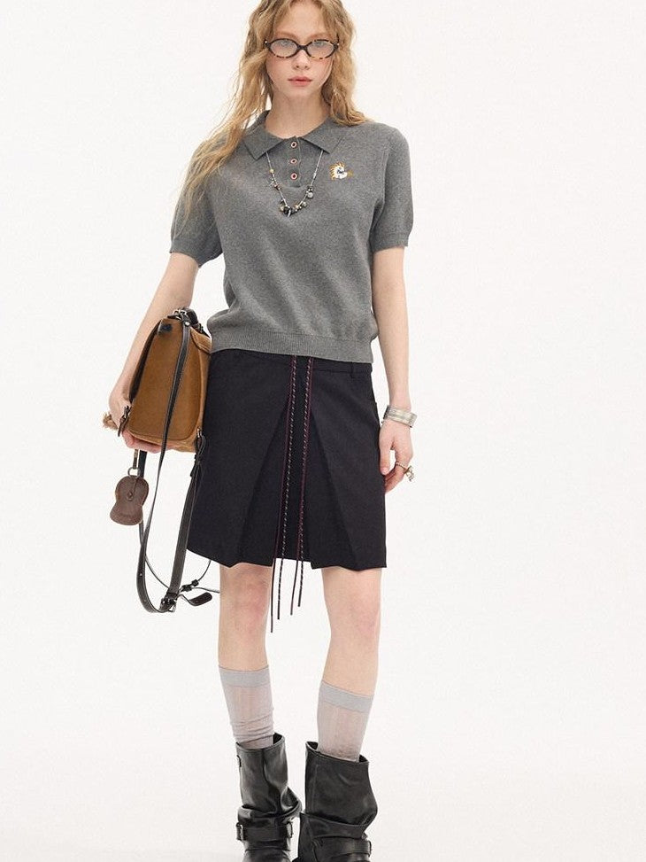 DIDDI MODA Braided Pony Embroidered Polo Collar Women&