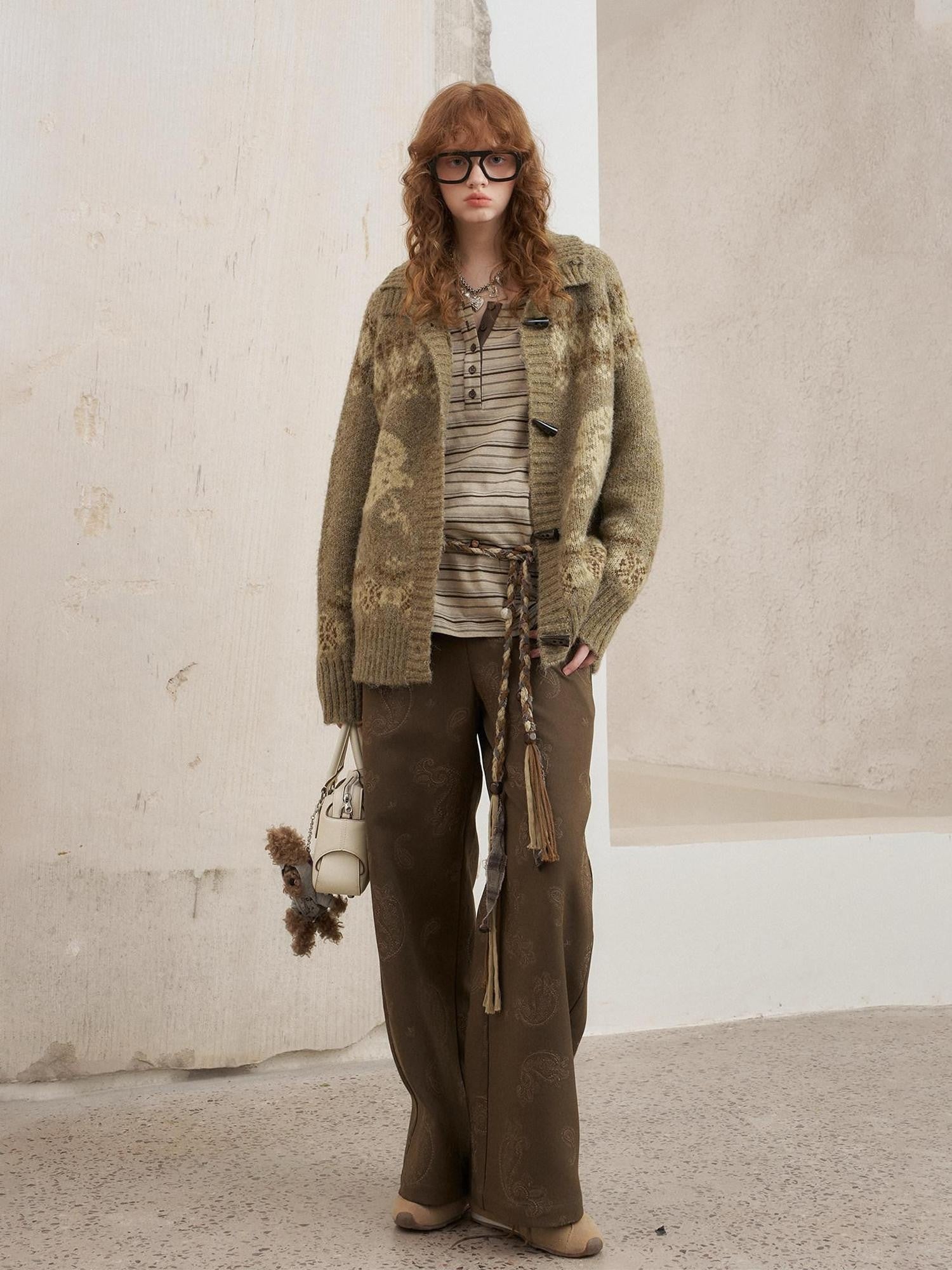 DIDDI MODA Brown Green Vintage Paisley Embroidered Women&