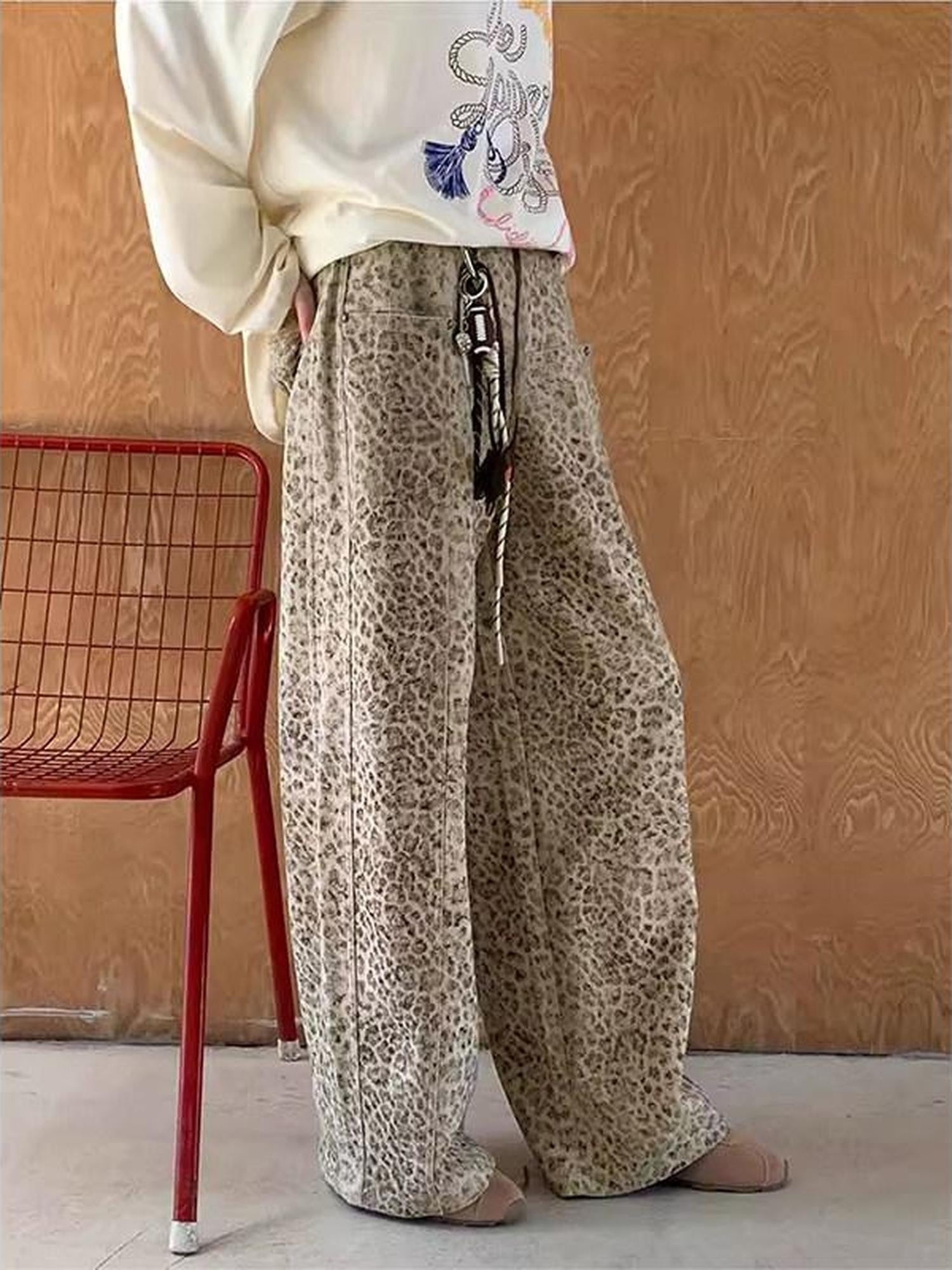 DIDDI MODA Brown Leopard Print Wide Leg Blazer Women&