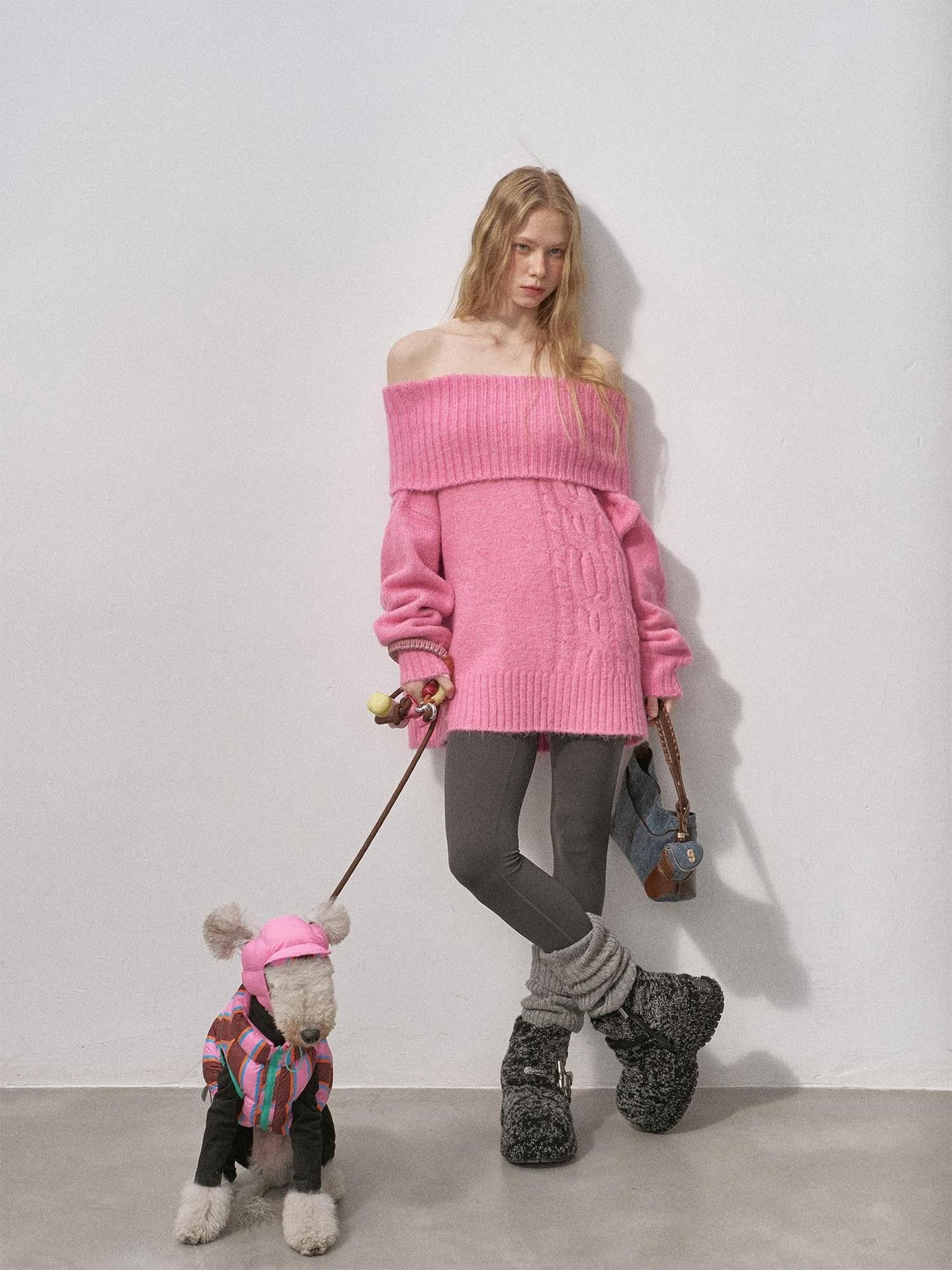 DIDDI MODA Cable Knit Bardot Relaxed Fit Women&