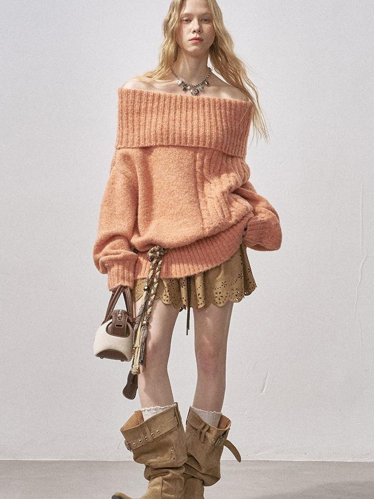 DIDDI MODA Cable Knit Bardot Relaxed Fit Women&