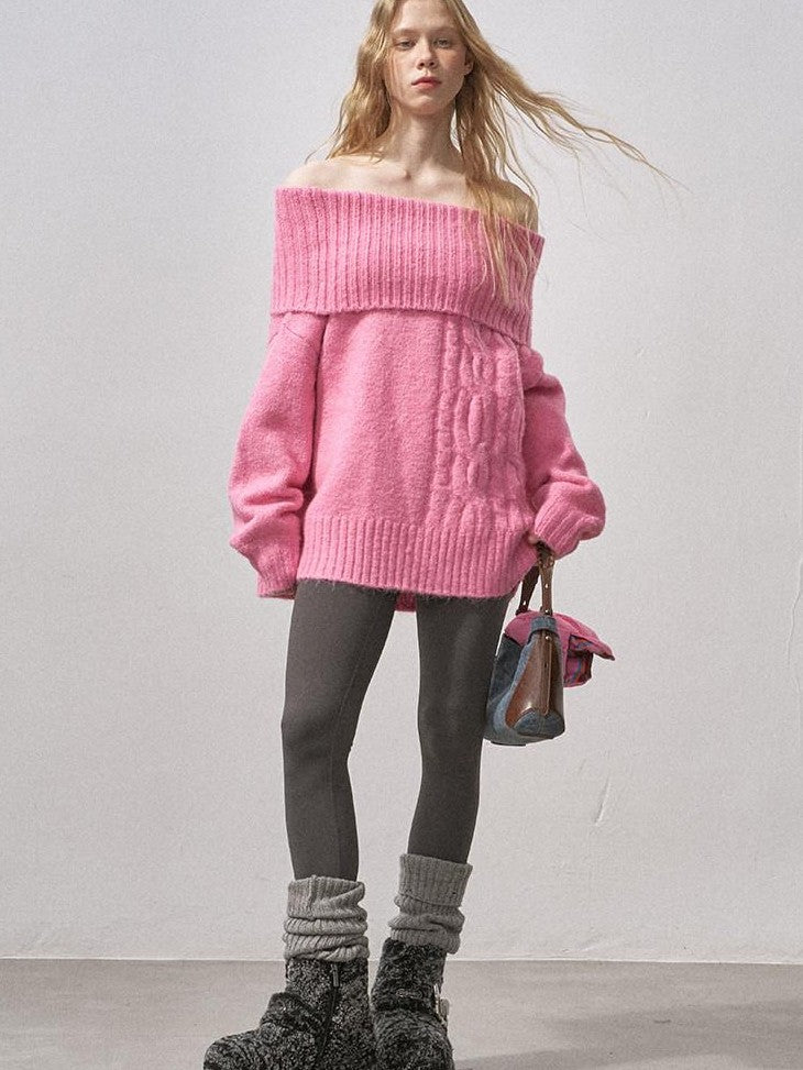 DIDDI MODA Cable Knit Bardot Relaxed Fit Women&