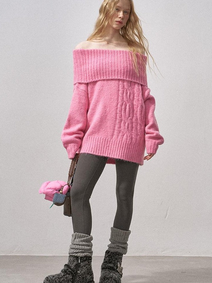 DIDDI MODA Cable Knit Bardot Relaxed Fit Women&