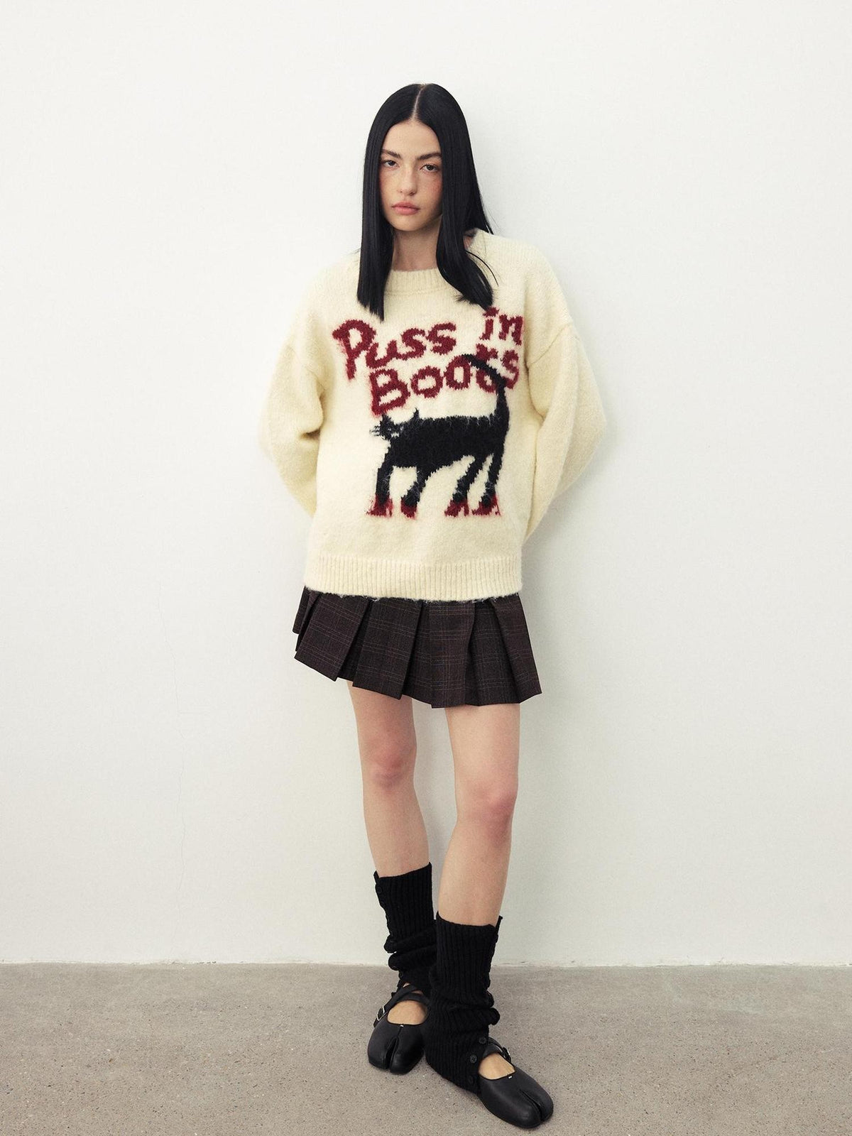 DIDDI MODA Cat Fun Jacquard Crew Neck Women&