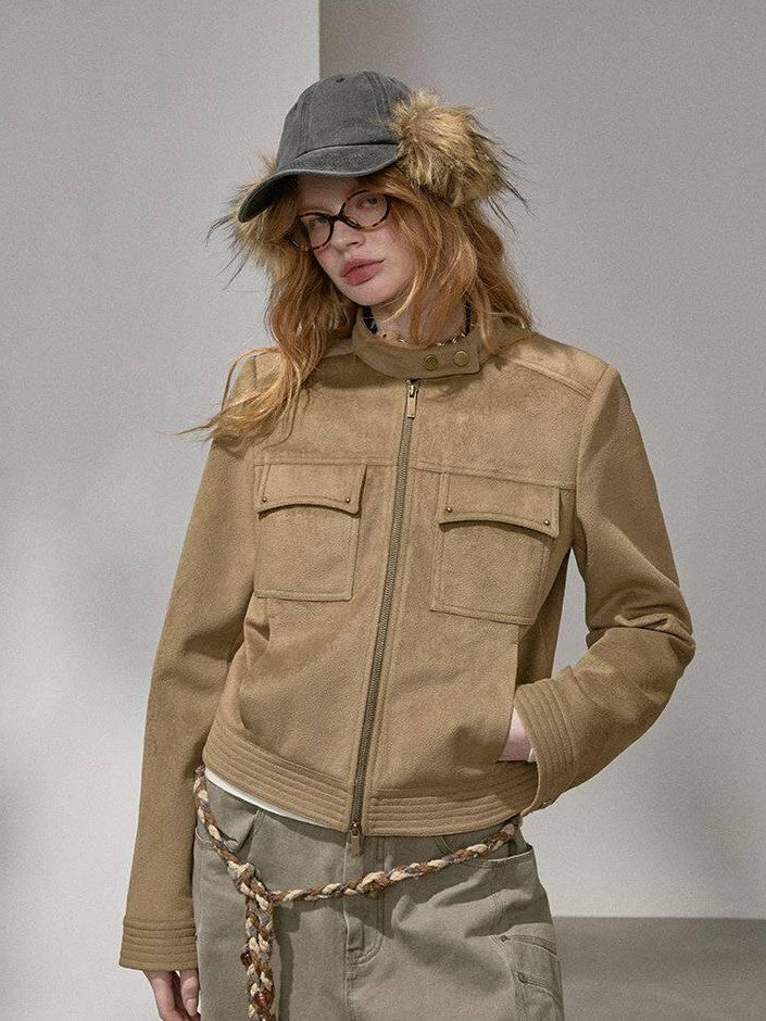 DIDDI MODA Chestnut Knit Jacket And Khaki Skirt Women&
