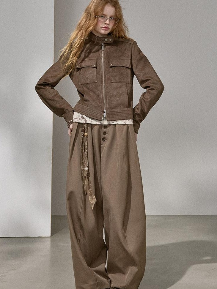DIDDI MODA Chestnut Knit Jacket And Khaki Skirt Women&