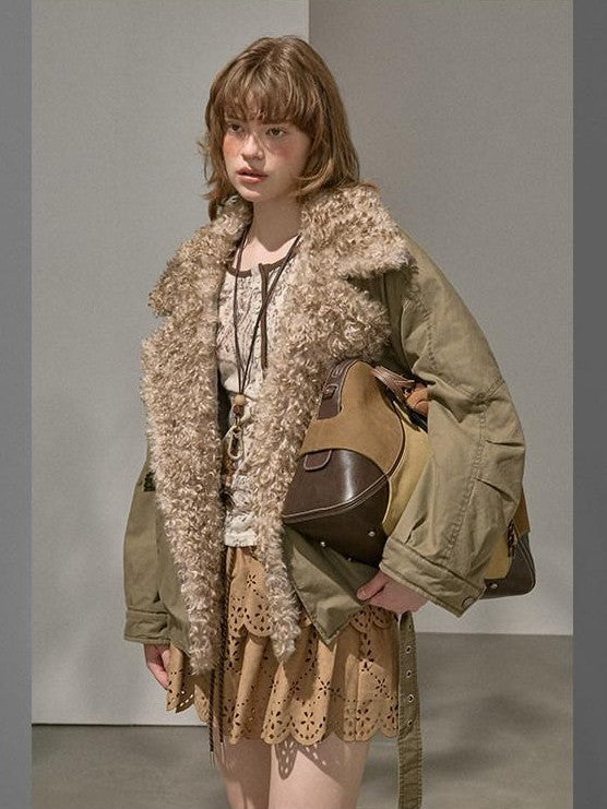 DIDDI MODA Chestnut Knit Jacket And Khaki Skirt Women&
