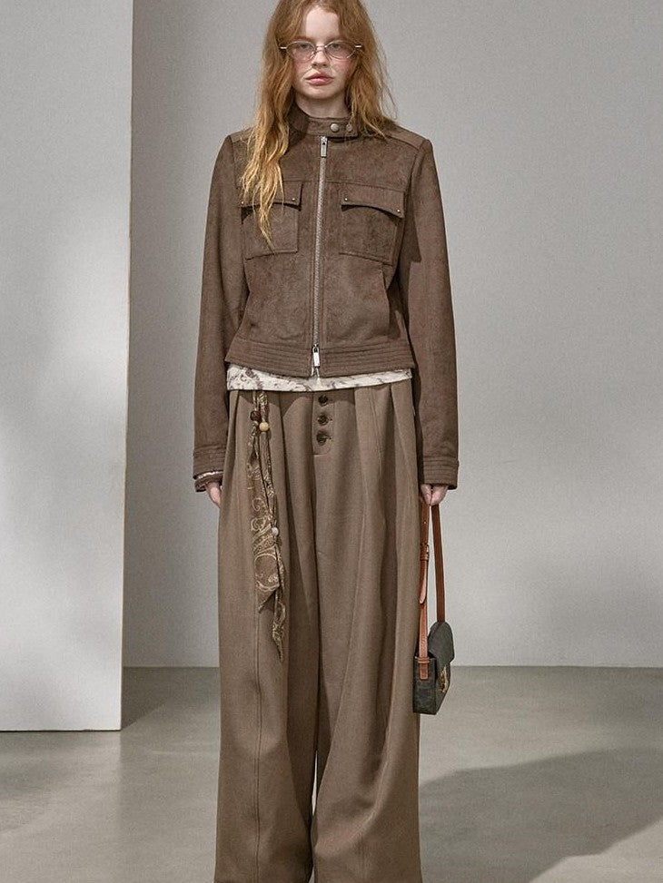 DIDDI MODA Chestnut Knit Jacket And Khaki Skirt Women&