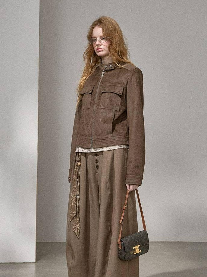 DIDDI MODA Chestnut Knit Jacket And Khaki Skirt Women&
