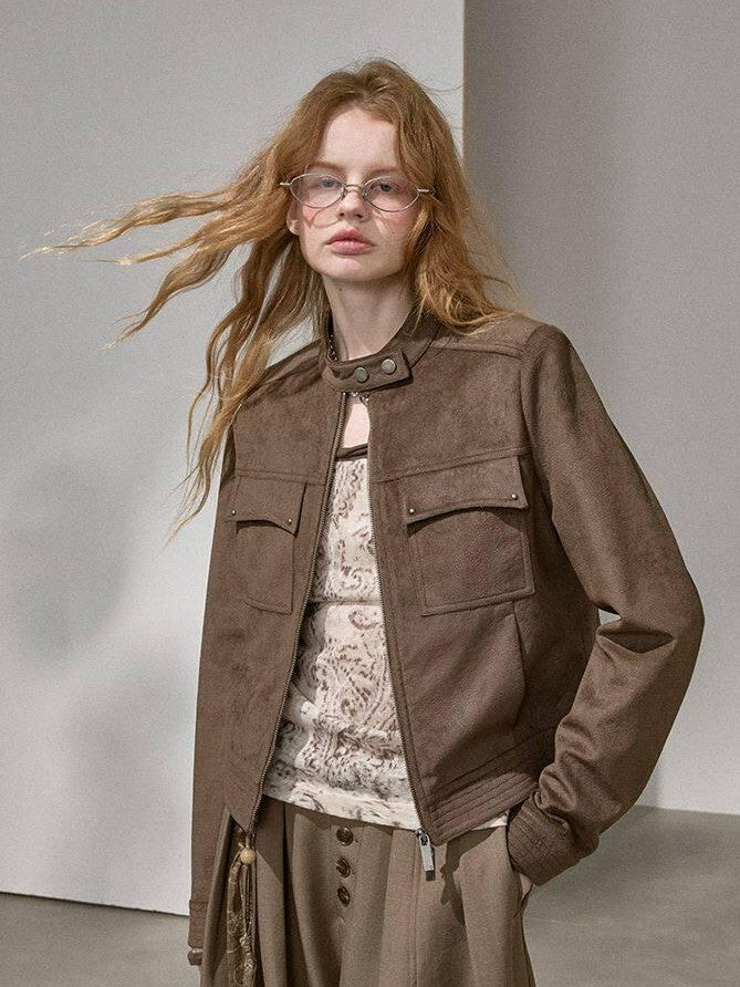 DIDDI MODA Chestnut Knit Jacket And Khaki Skirt Women&