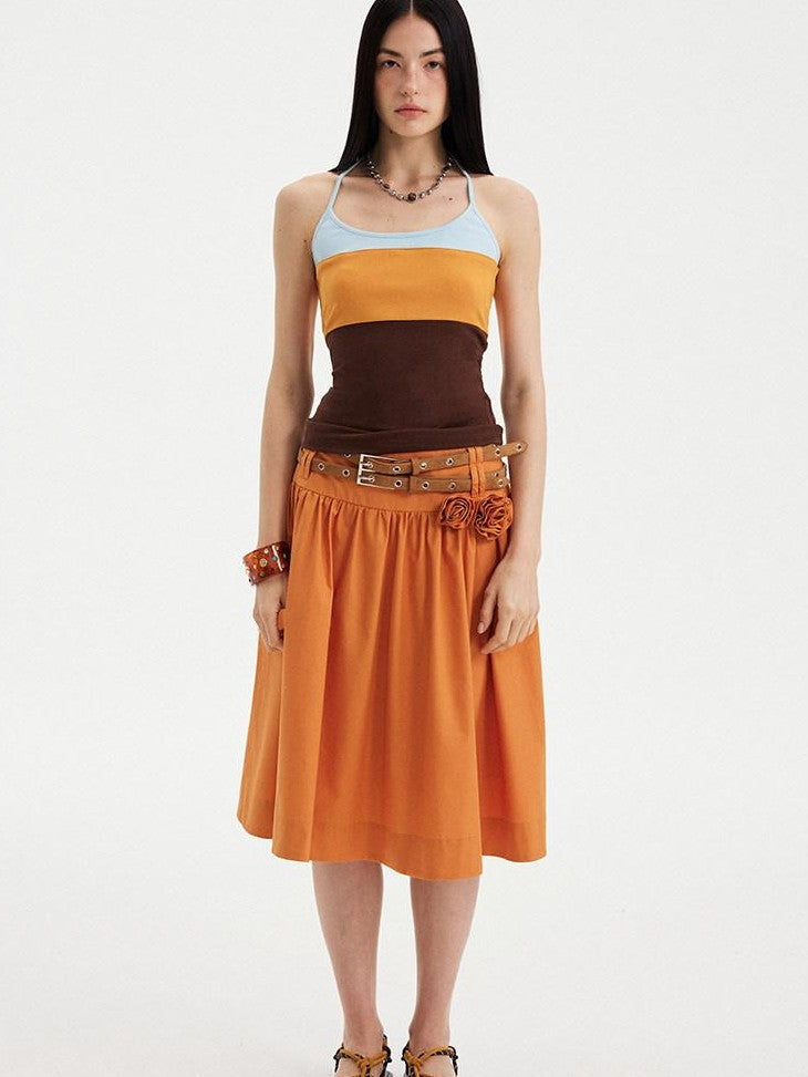 DIDDI MODA Cloud White 3d Floral Wide Waistband Puff A Line Women&