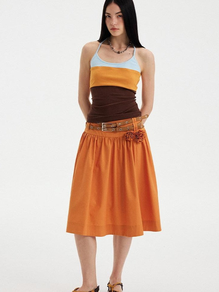 DIDDI MODA Cloud White 3d Floral Wide Waistband Puff A Line Women&